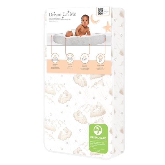 Dream On Me Sunset 2-in-1 Mini Crib Mattress, Dual-Sided Infant & Toddler, Waterproof Cover, GREENGUARD Gold Certified, 38” x 24” x 3”, Fits Mini & Select Portable Cribs