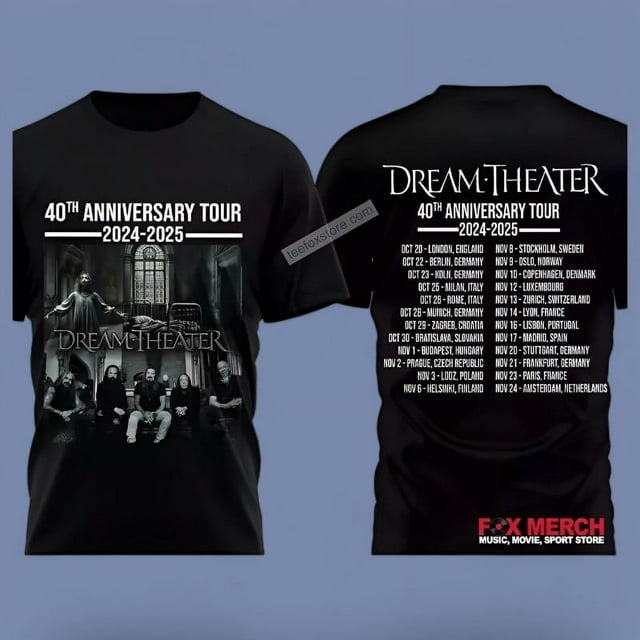 Dream Theater 40th Anniversary Tour 20242025 Concert Black TShirt