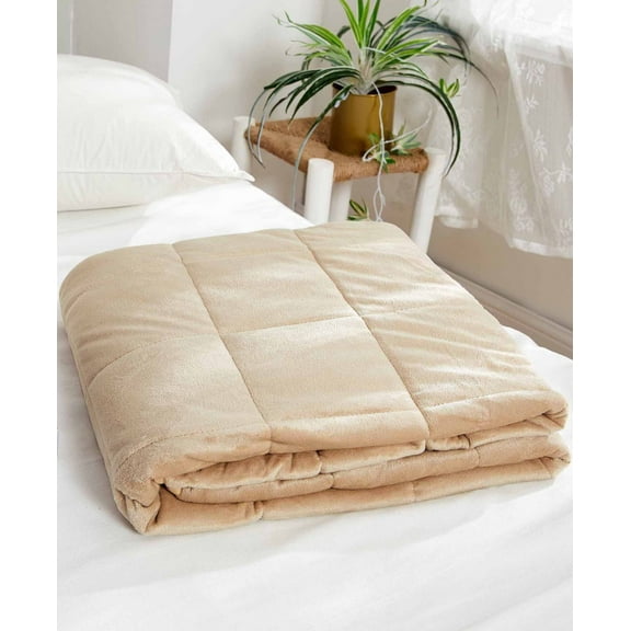 Dream Theory 15 lbs Faux Mink Weighted Blanket, Beige, 4872