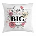 thumbnail image 1 of Dream Throw Pillow Cushion Cover, Dream Big Typography Design with Romantic and Vintage Flowers in Watercolor Style, Decorative Square Accent Pillow Case, 20" X 20", Multicolor, by Ambesonne, 1 of 2
