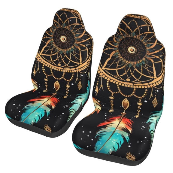 Dream Tribal Boho Vintage Car Seat Cover 2 Pcs Auto Front Bucket Seats Protector Cushion Universal Vehicle Truck SUV
