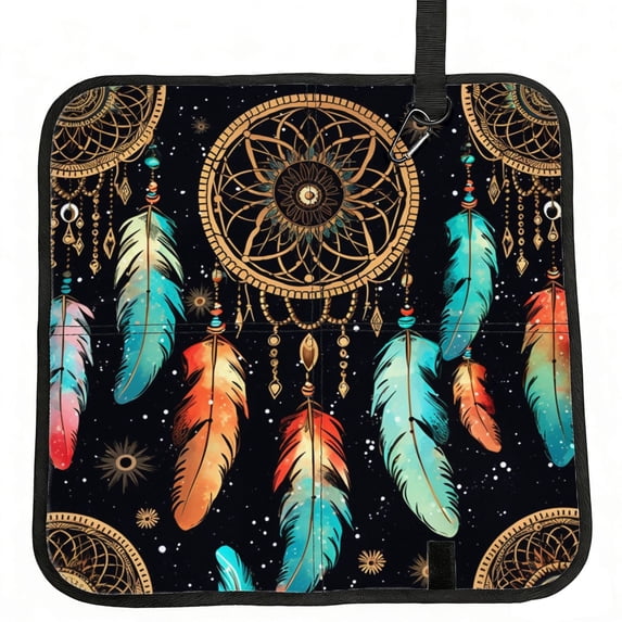 Dream Tribal Boho Vintage Foldable Seat Cushion for Bleachers, Stadium Seats, Camping & Outdoor Events, Portable Lightweight Pad with Carabiner