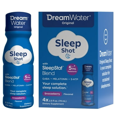 Dream Water Sleep Aid Supplement Drink; Melatonin 5mg, GABA, 5-HTP;   Zero sugar, Natural flavors, No added colors,  2.5 oz liquid sleep shots, Snoozeberry,  4-Count