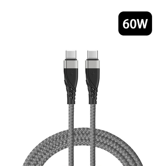 Universal 60w Pd Type-c To Type-c 3 Feet Super Fast Charging Data Cable With Retail Packaging - Grey