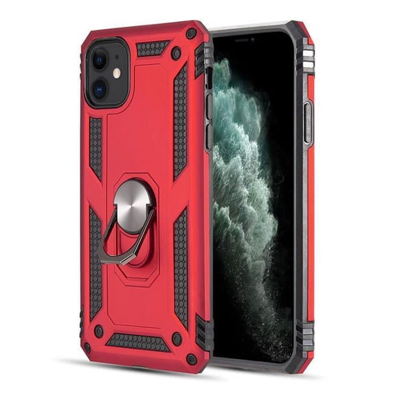 Dream Wireless 5.4 in. Rubberized Hybrid Protective Case with Shock Absorption & Built-In Rotatable Ring Stand for iphone 12 Mini, Red