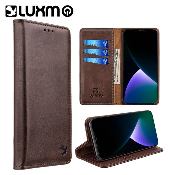 Dream Wireless  6.1 in. The Luxury Gentleman Magnetic Flip Leather Wallet Case for iPhone 14 & iPhone 13, Brown