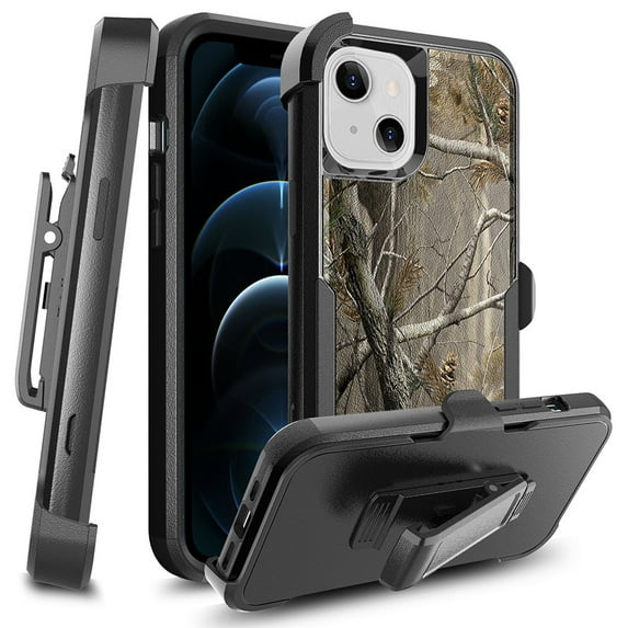 The Brick Two Tone Pc Tpu Hybrid Protective Case With Shockproof Corners And Rotatable Holster Combo Clip For For Iphone 13 6.1 - Tree Branch