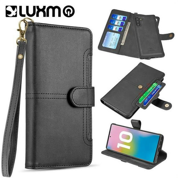 Samsung Galaxy Note 10 Luxmo The Napa Collection Leather Detachable Wallet Case With Id Windows And Extra Card Slots - Black