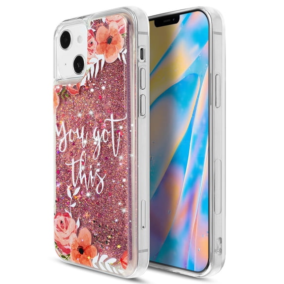 Waterfall Liquid Sparkling Flowing Sand Tpu Case For For Iphone 14 Plus 6.7 - Pink Flower