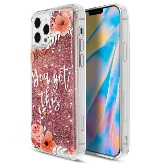 Waterfall Liquid Sparkling Flowing Sand Tpu Case For Iphone 14 Pro 6.1 - Pink Flower