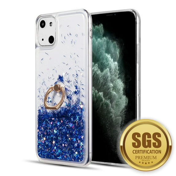 Dream Wireless Waterfall Ring Liquid Sparkling Flowing Sand TPU Case for iPhone13 6.1, Blue