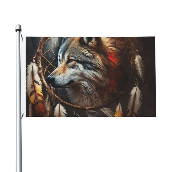 Dream Wolf Feather Art Flag 3X5 Ft Garden Yard House Flags Banner Sign Outdoor Indoor Party Home Garden Decoration