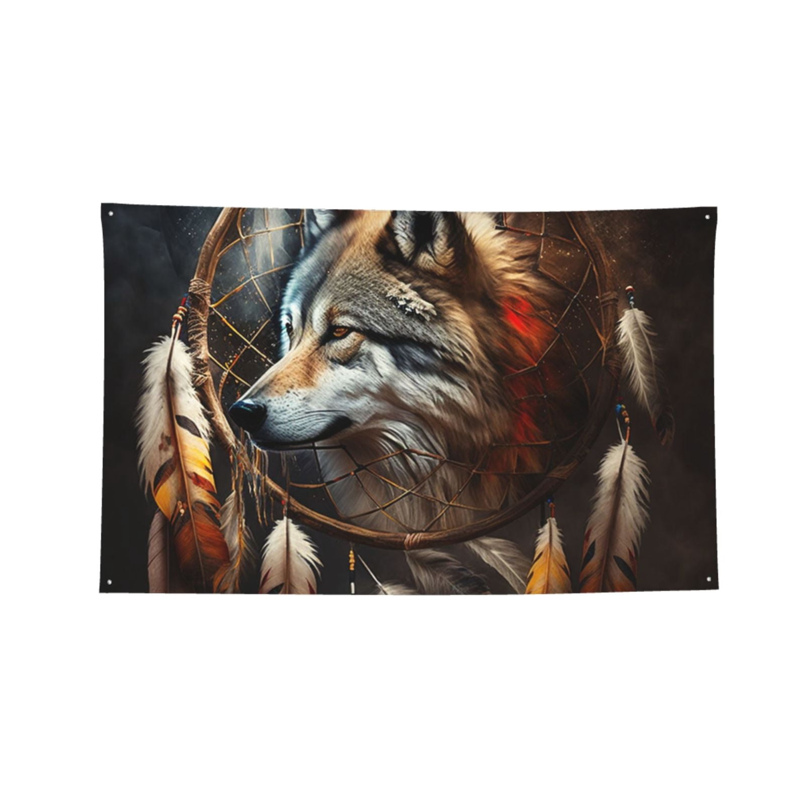 Dream Wolf Feather Art Four Hole Decorated Banner Flag for Garden Yard Home Decoration Indoor Outdoor 4x6 Ft