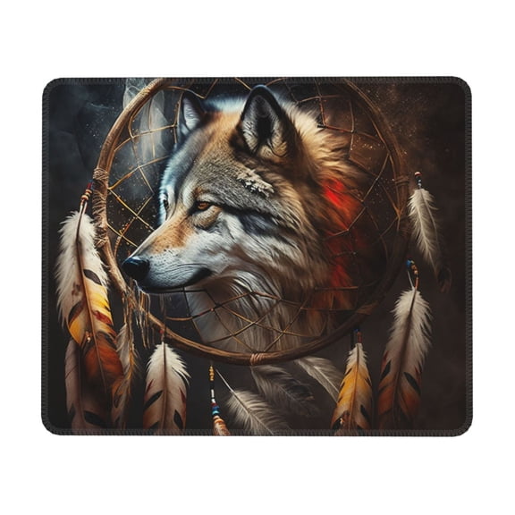 Dream Wolf Feather Art Mouse Pad Non-Slip Rubber Gaming Mousepad Rectangle for Computers Laptop 7.9 x 9.5 in