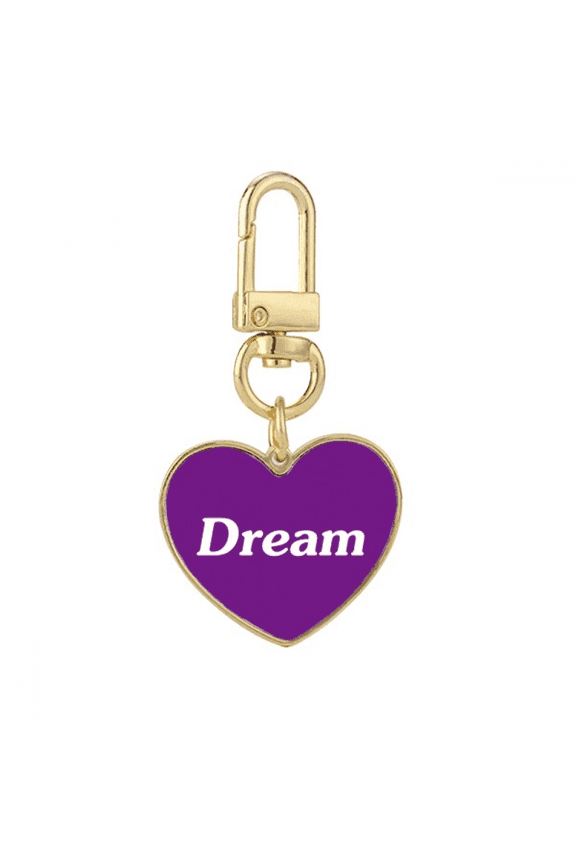Dream Word Inspirational Quote Sayings Gold Heart Keychain Metal Keyring Holder