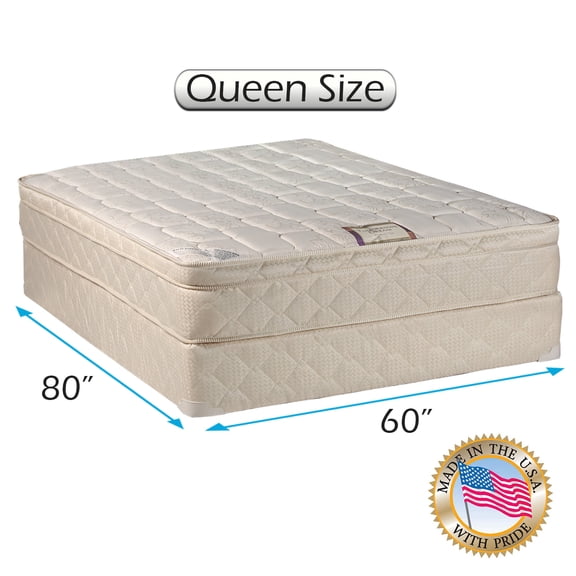 Dream World Inner Spring Pillowtop (Eurotop) Mattress Set Bed Frame Included (Queen Size - 60"x80"x10") - Medium Soft, High Quality Foam, Orthopedic Type, Spine Support by Dream Solutions USA