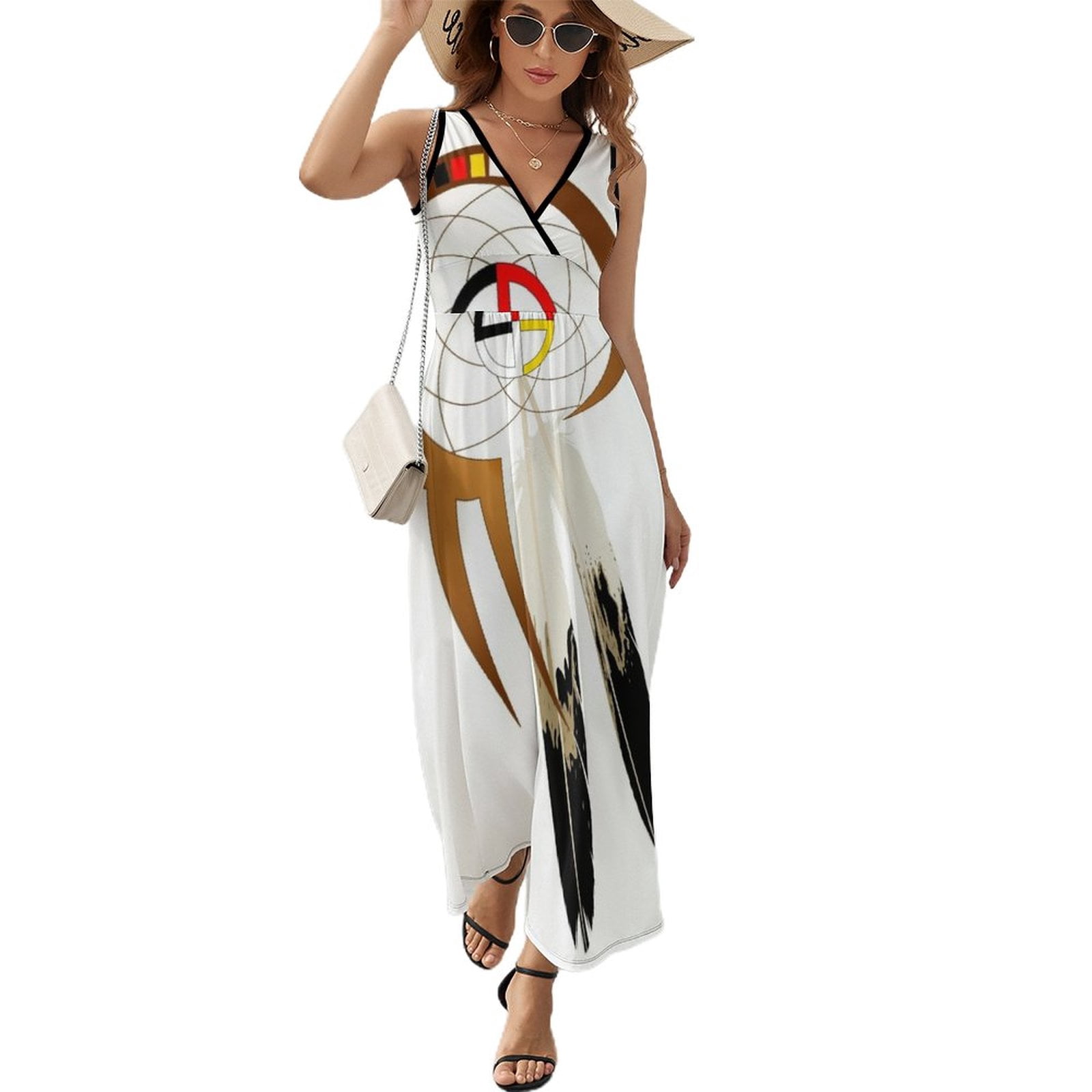 Dream Catcher Sleeveless Maxi Dress For Women - V-Neck Tank Sundress, Trendy Summer Casual Dress - View #4