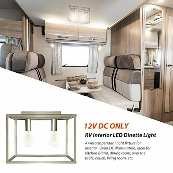 Dream lighting 12V RV Interior Light Fixture Dinning Room Ceiling Lights with LED Edison Bulbs, Flush Mount for Camper Trailer Champagne Silver Finish, No Switch, 3500K