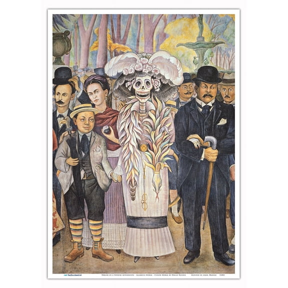 Dream of a Sunday Afternoon in the Alameda Mural (Detail) - From an Original Color Mural by Diego Rivera c.1947 - Master Art Print 10in x 14in