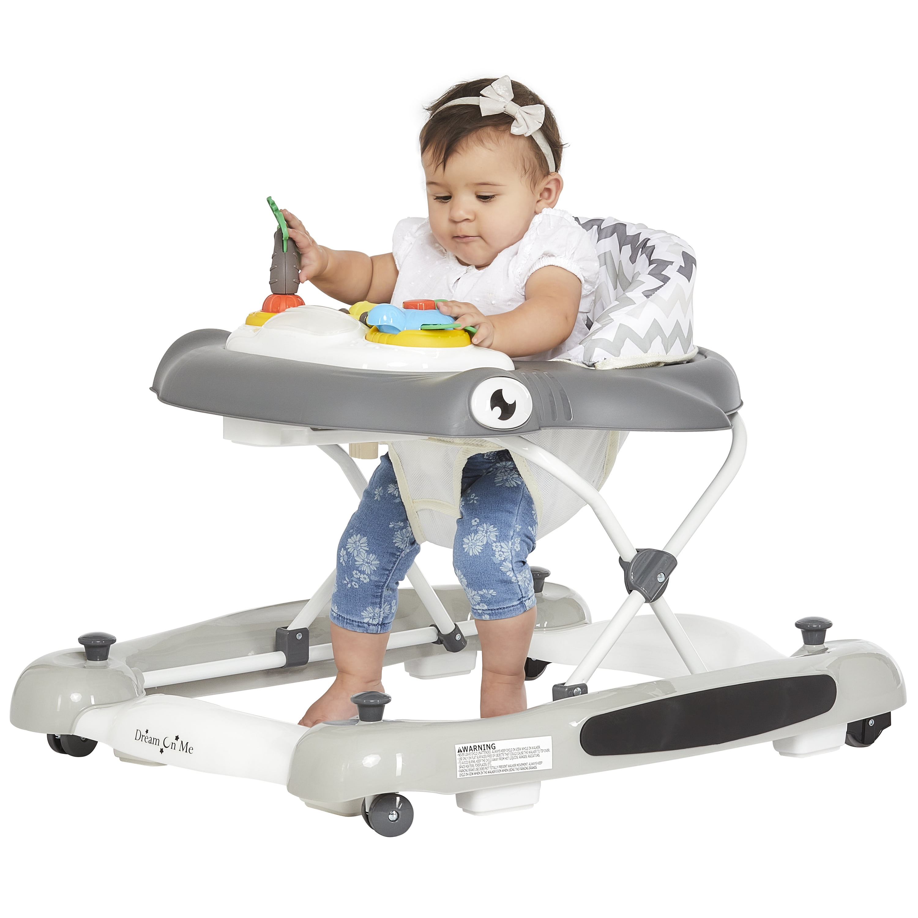 Dream on Me 2-in-1 Aloha Fun Activity Baby Walker in Grey, Easy to