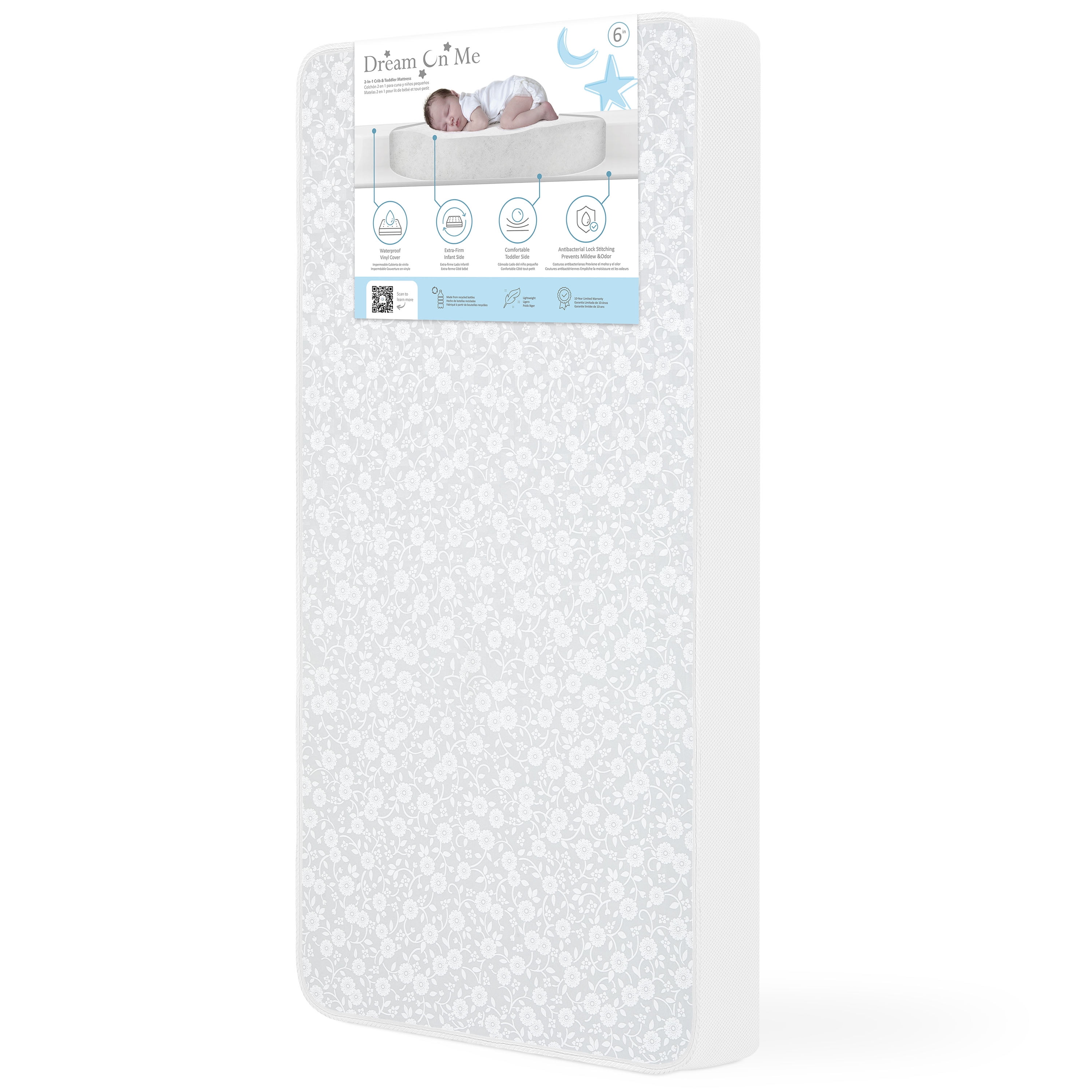 Dream on Me, Breathable Little Baby 6 Inch Full Size Firm Foam Crib & Toddler Bed Mattress