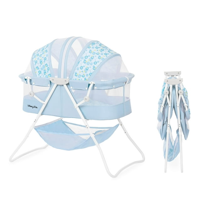Dream On Me Karley Bassinet in Light Blue, Quick Fold and Easy to Carry, Large Storage Basket