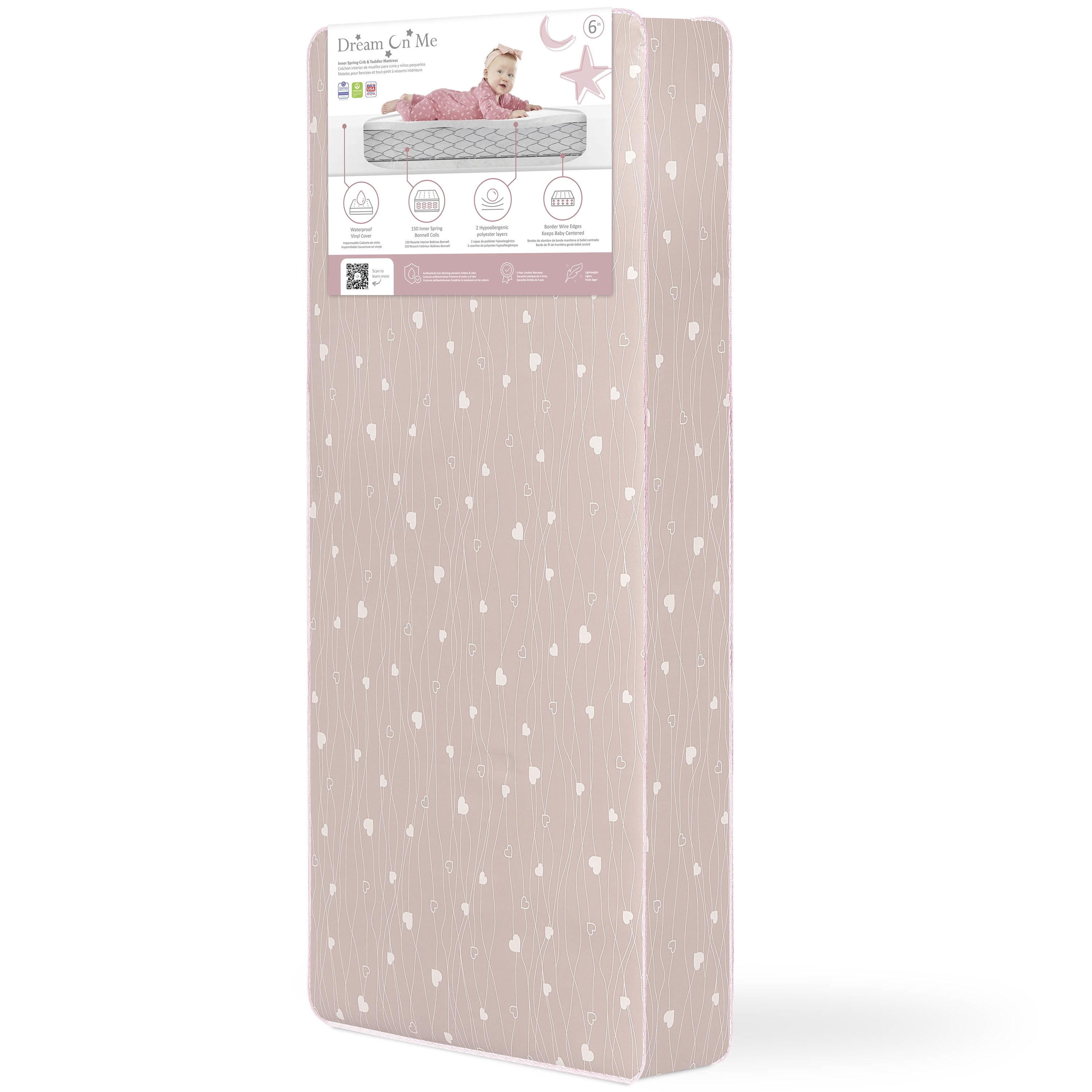 Dream on Me Modern Love Innerspring Crib/Toddler Mattress, Greenguard Gold & JPMA Certified, Waterproof