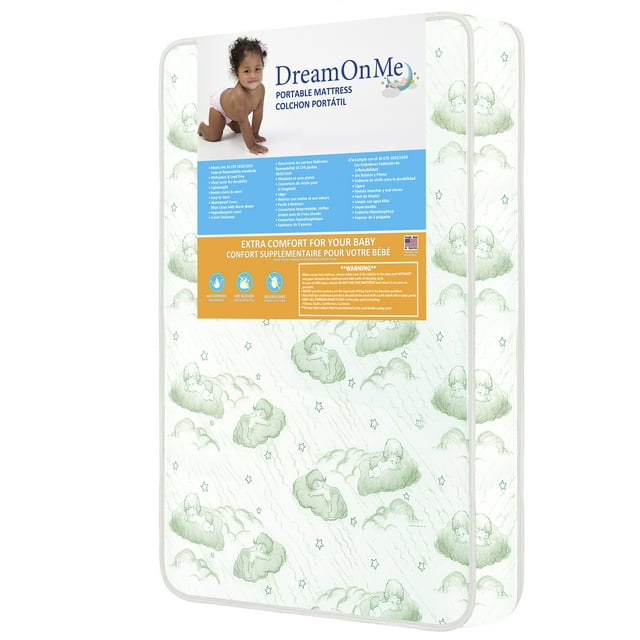 Dream on Me Portable Crib & Toddler Foam Mattress, Greenguard Gold Certified