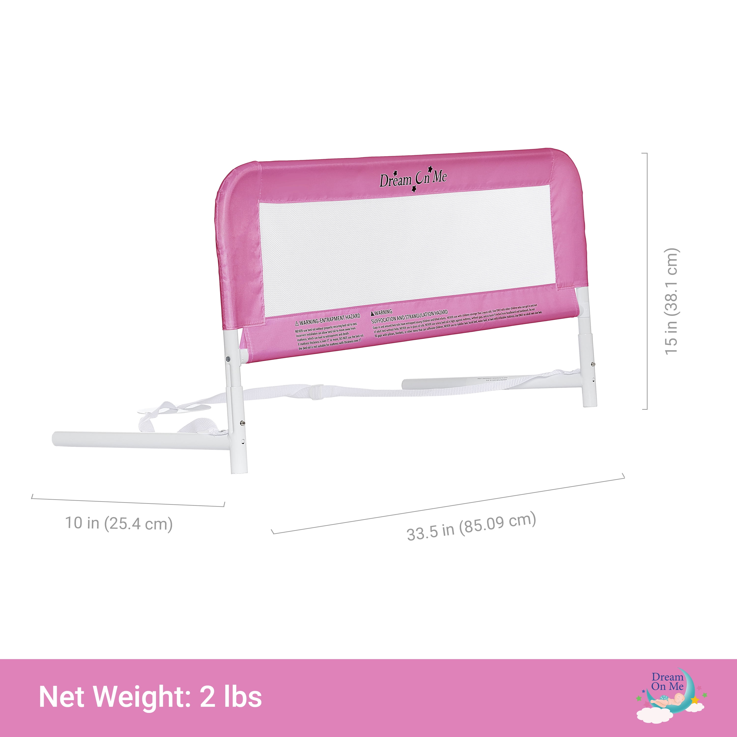 Dream on Me Toddler Bed Rail, Pink Mesh