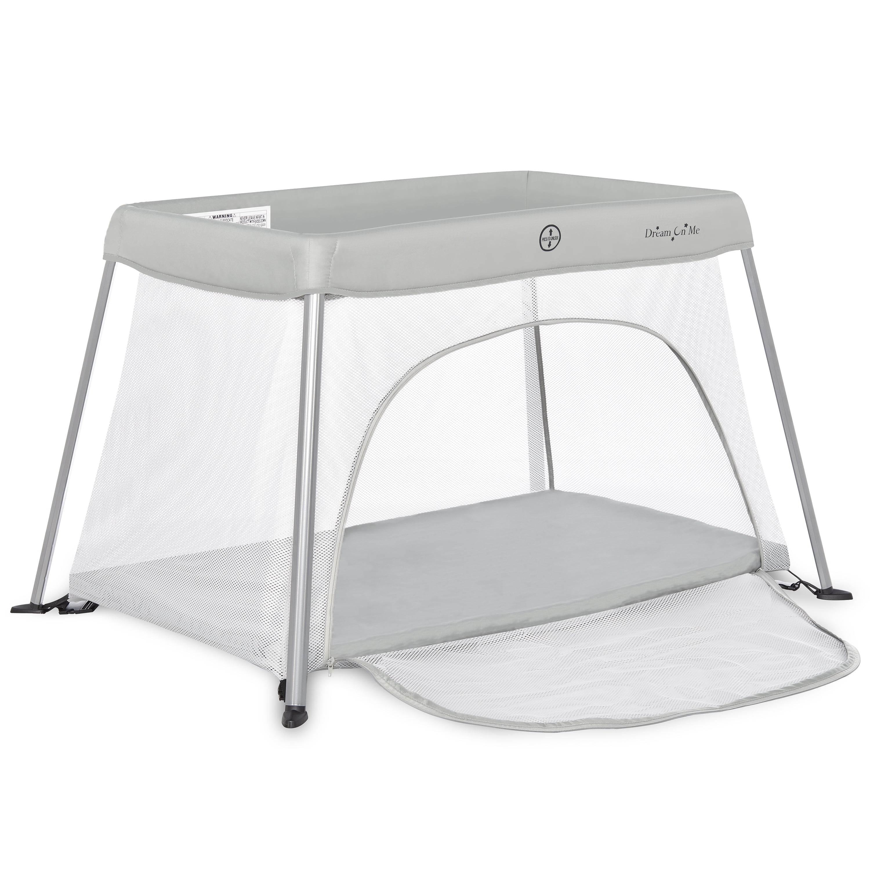 Dream on Me Travel Light Playard With Mesh Zipper Door, Easy Access, Portable, Gray