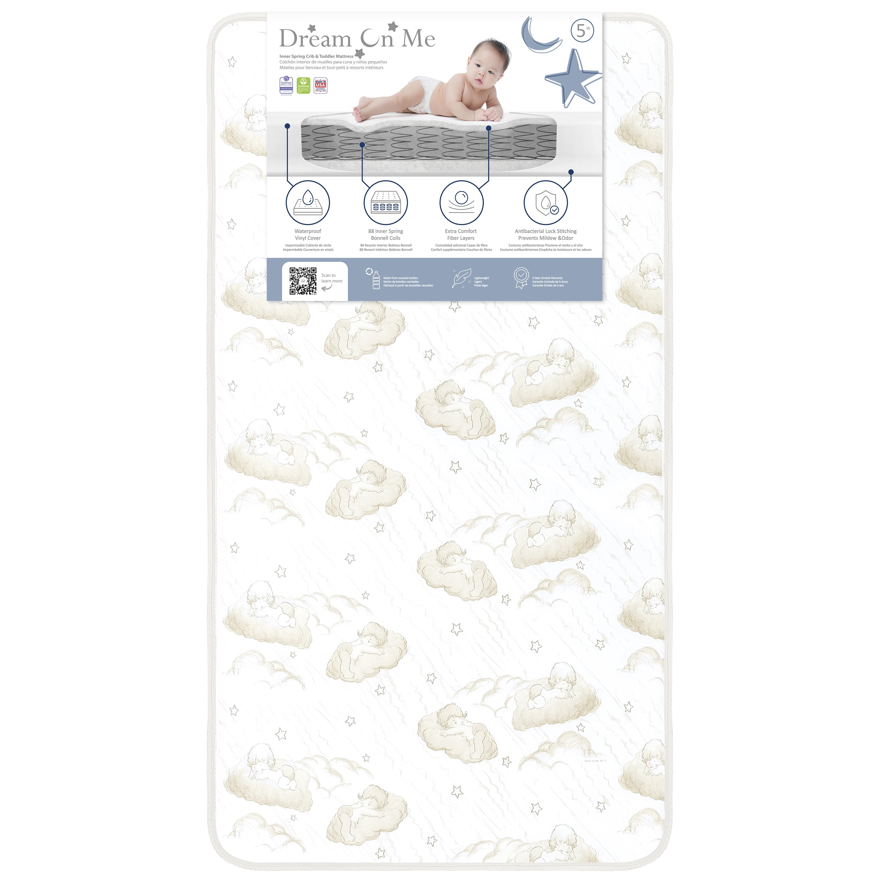 Dream On Me Twilight 80 Coil Crib Mattress | 5" Spring Mattress | Waterproof & Greenguard Gold