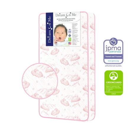 Dream on Me Twinkle 5" 88 Coil Crib & Toddler Mattress, Pink Clouds, Greenguard Gold Certified