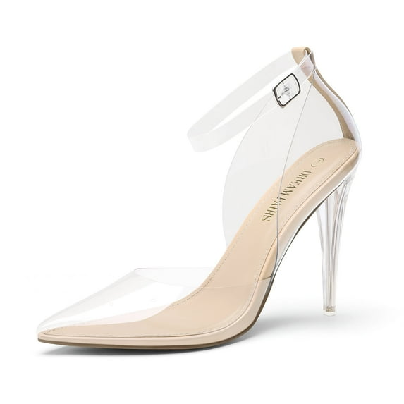 Dream pairs Women High Heels Stiletto Sexy Ankle Strap D'Orsay Transparent Heels Dress Wedding Party Pumps NUDE/CLEAR SDPU2204W size 6
