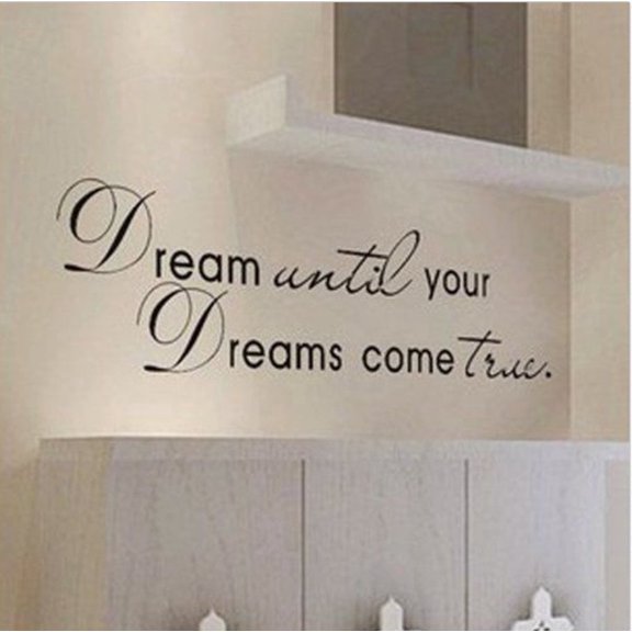 Picniva Dream Until Your Dreams Come True Inspirational Quote Vinyl Wall Decal, Black, 5" x 24", Removable Self-Adhesive Home Decor, Easy Room Decor