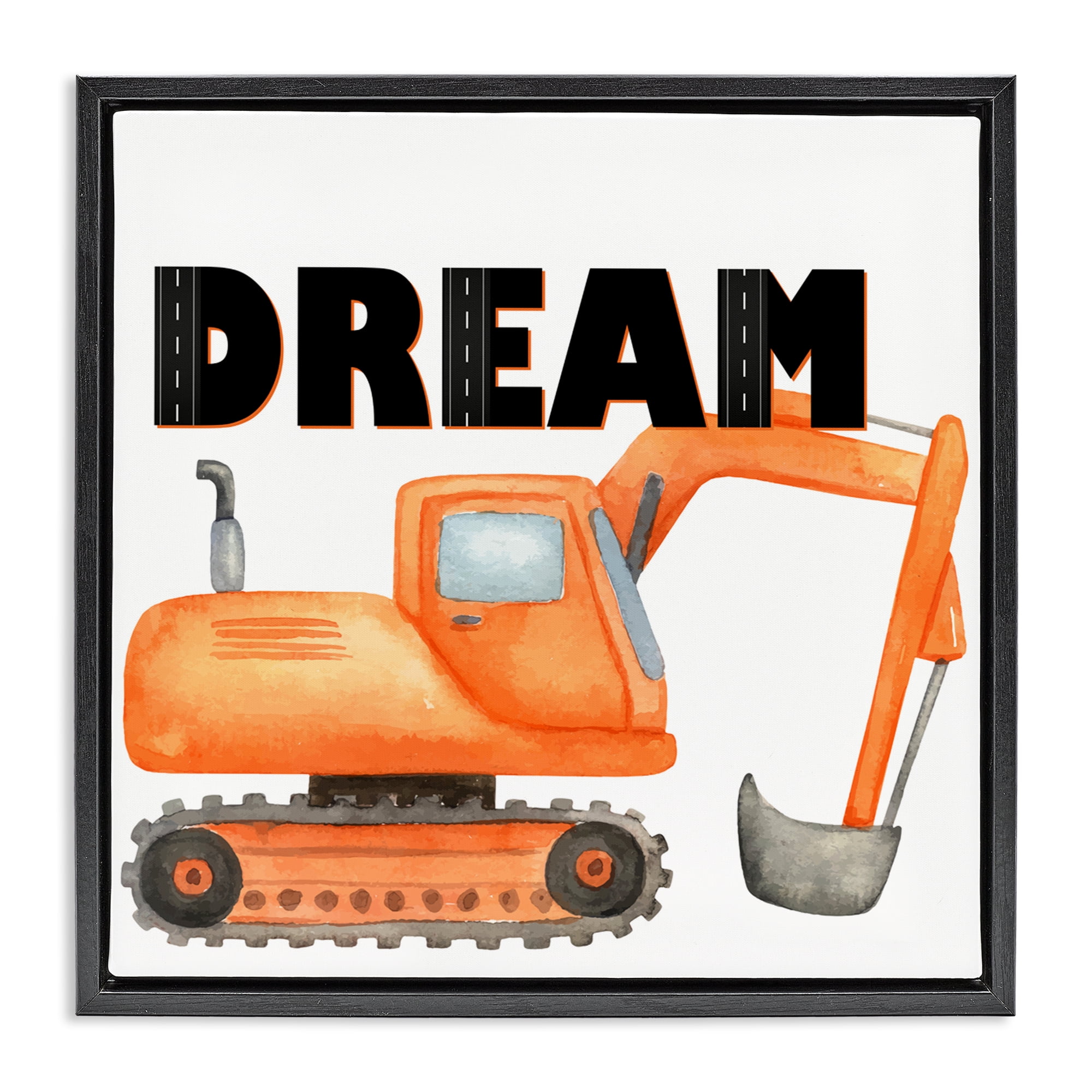 Dream with Orange Excavator Black Framed Floater Canvas Wall Art, design by Kim Allen