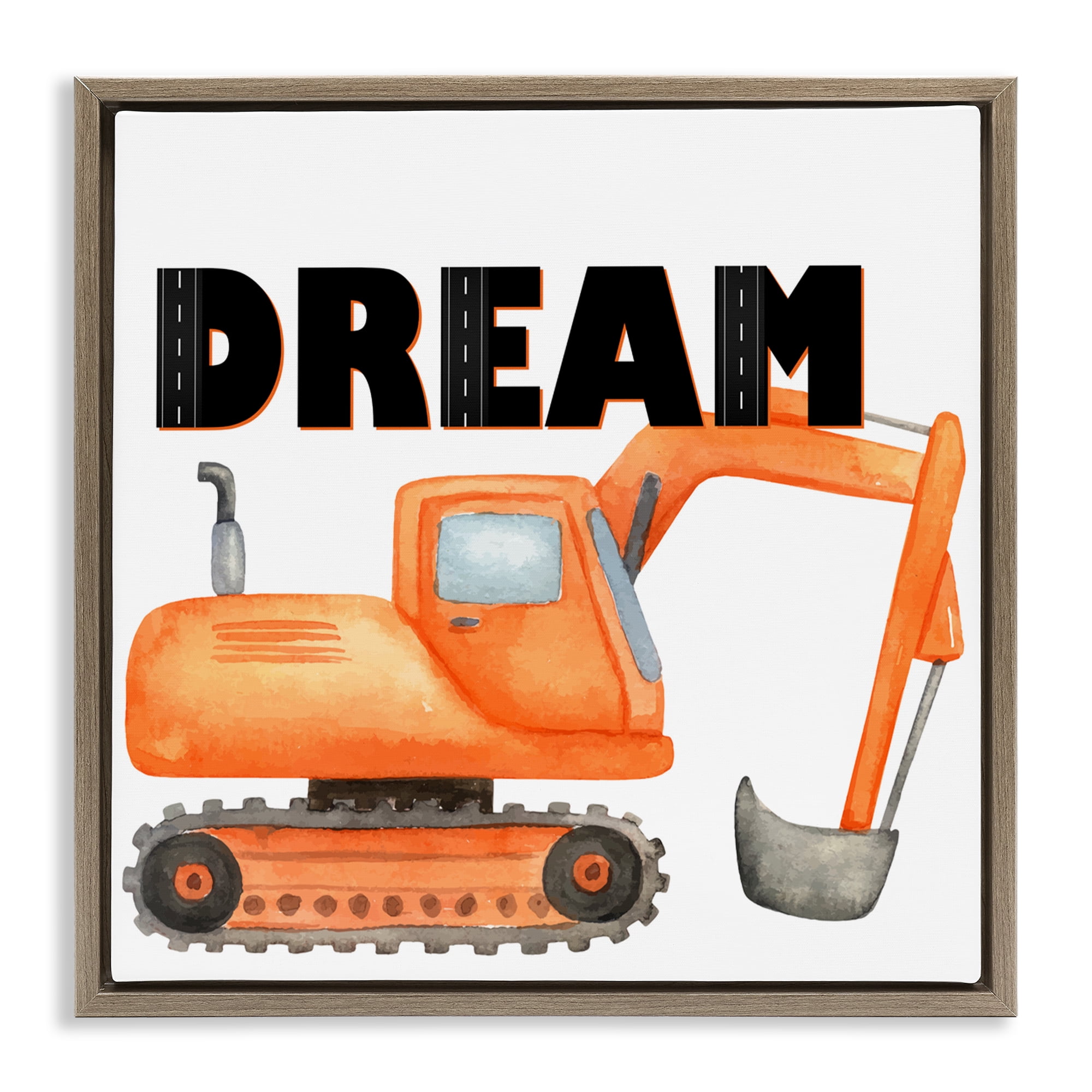 Dream with Orange Excavator Brown Framed Floater Canvas Wall Art, design by Kim Allen