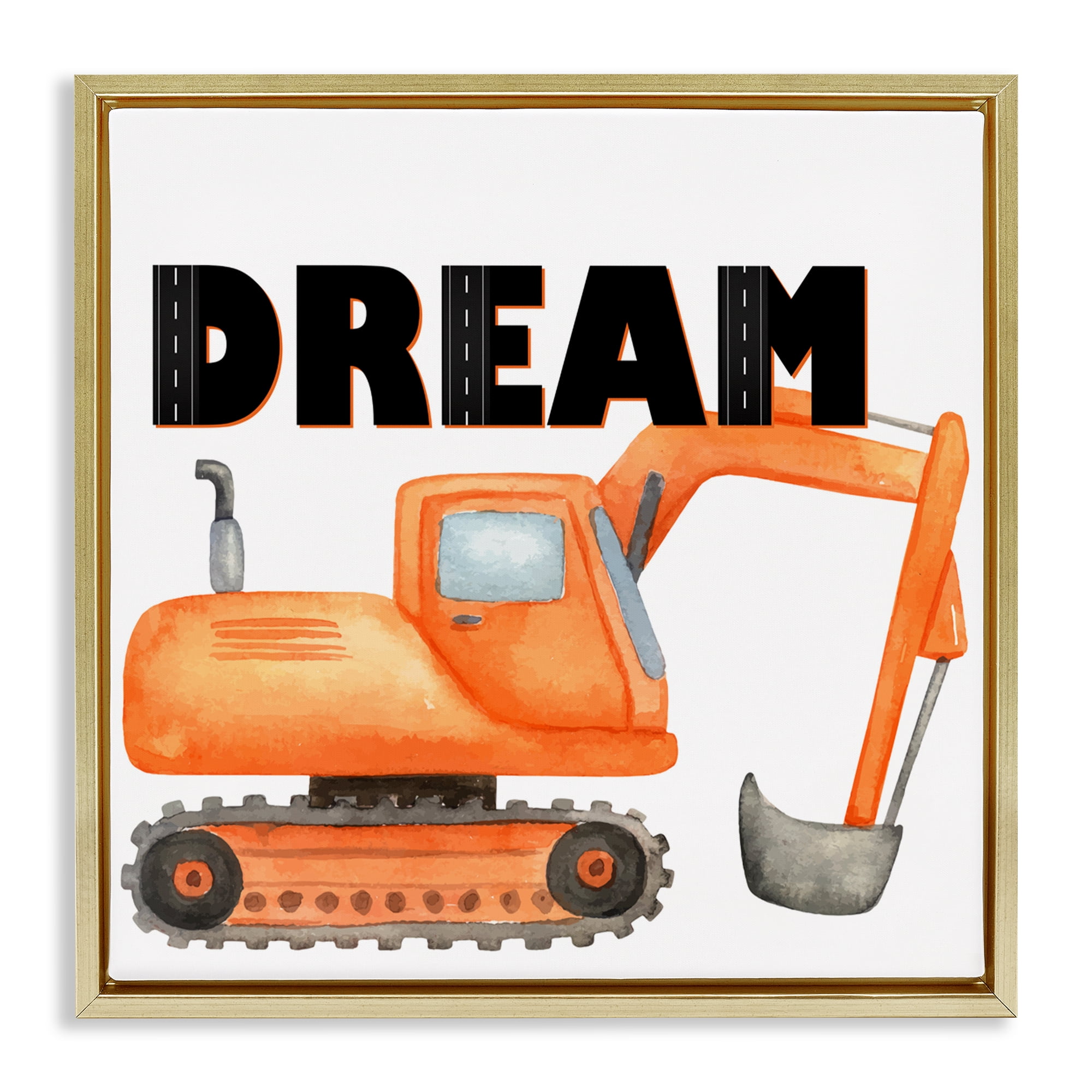 Dream with Orange Excavator Gold Framed Floater Canvas Wall Art, design by Kim Allen