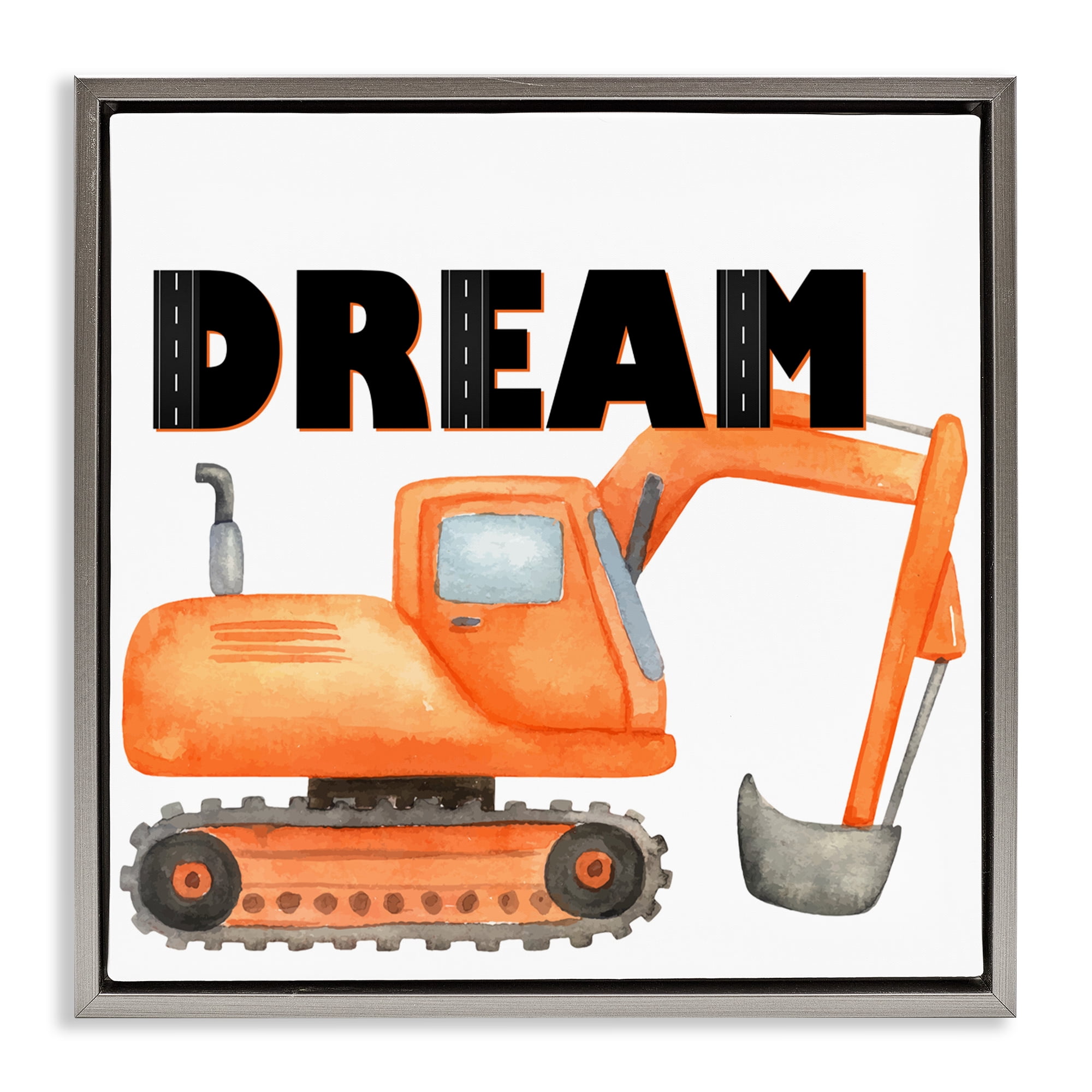Dream with Orange Excavator Gray Framed Floater Canvas Wall Art, design by Kim Allen