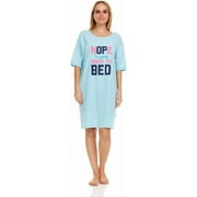 Dream8teen Nightgowns for Women Sleepwear 100% Cotton Sleep Shirts Tee Short Sleeves Print Sleepshirt 5002 Blue Nope Im Going Back To Bed