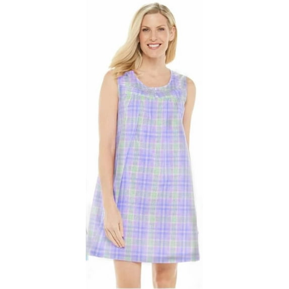 Dream8teen Women's House Dress Sleeveless Woven Housecoat Duster Lounger Robe 932 Purple Plaid X-Large