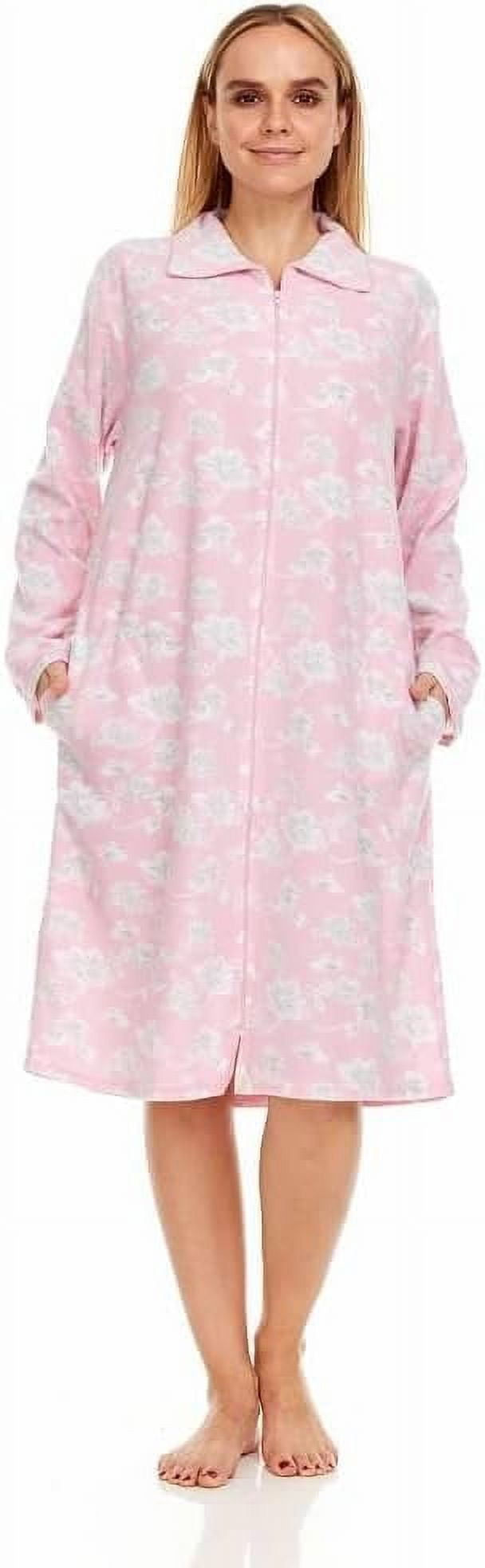 Dream8teen Women's Printed Micro Fleece Zip Up Long Sleeve Sleepwear