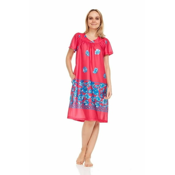 Dream8teen Women's Short Sleeve Muumuu Lounger Dress 9004 Fuchsia Turquoise X-Large