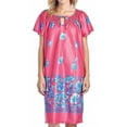 thumbnail image 1 of Dream8teen Women's Short Sleeve Muumuu Lounger Smocked Dress 7000 Fuchsia Turquoise Large, 1 of 2