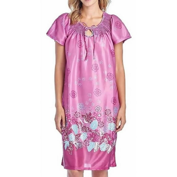 Dream8teen Women's Short Sleeve Muumuu Lounger Smocked Dress 7000 Mauve Flower 3X-Large