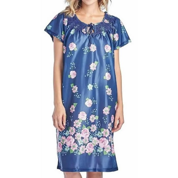 Dream8teen Women's Short Sleeve Muumuu Lounger Smocked Dress 7000 Navy Flower 3X-Large
