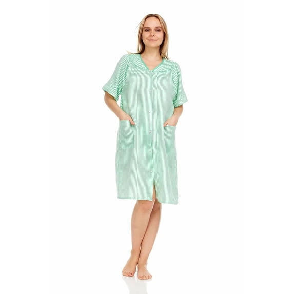Woman Robe With Snaps Dream8teen Women's Snaps Front Closure House Dress Short Sleeve Woven ...
