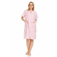 thumbnail image 1 of Dream8teen Women's Snaps Front Closure House Dress Short Sleeve Woven Housecoat Duster Lounger Robe 2012 Pink Striped Medium, 1 of 5