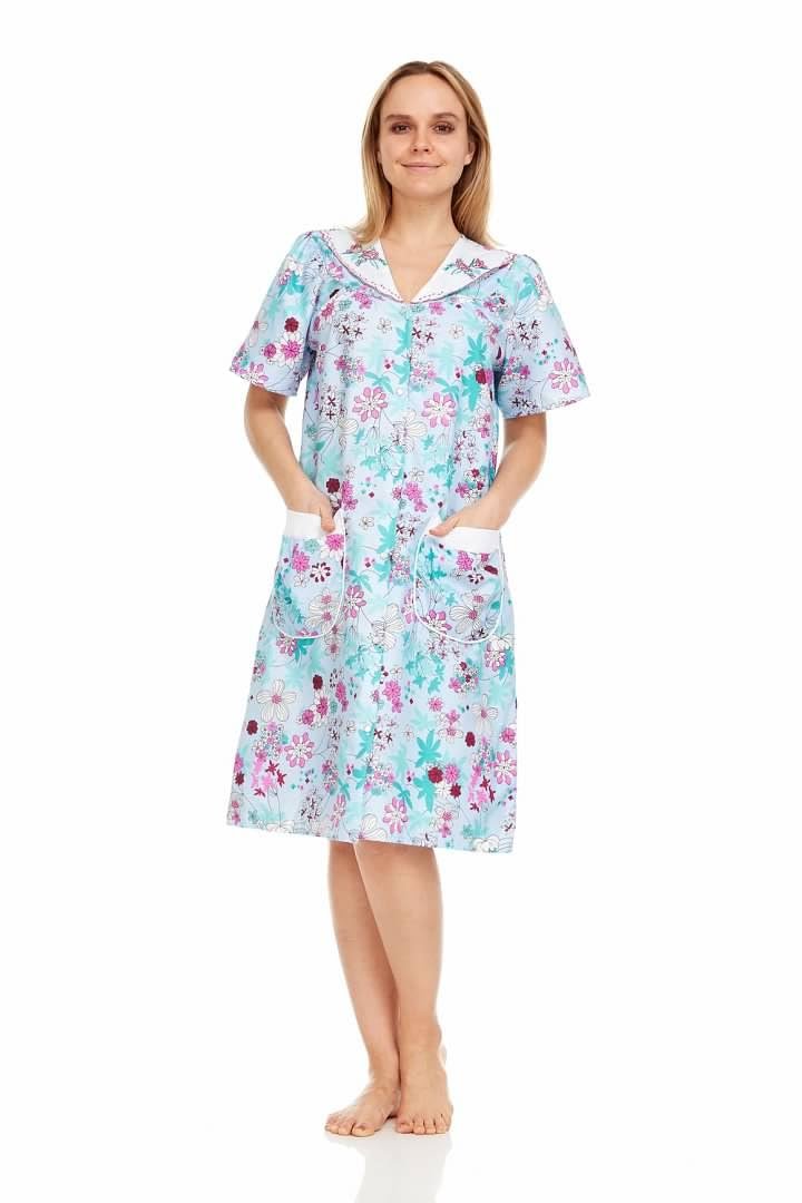Woman Robe With Snaps Dream8teen Women's Snaps Front Closure House Dress Short Sleeve Woven ...