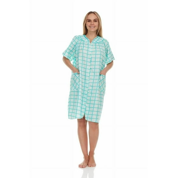 Dream8teen Women's Snaps Front Closure House Dress Sleeveless Woven Housecoat Duster Lounger Robe 2017 Green Plaid 3X-Large
