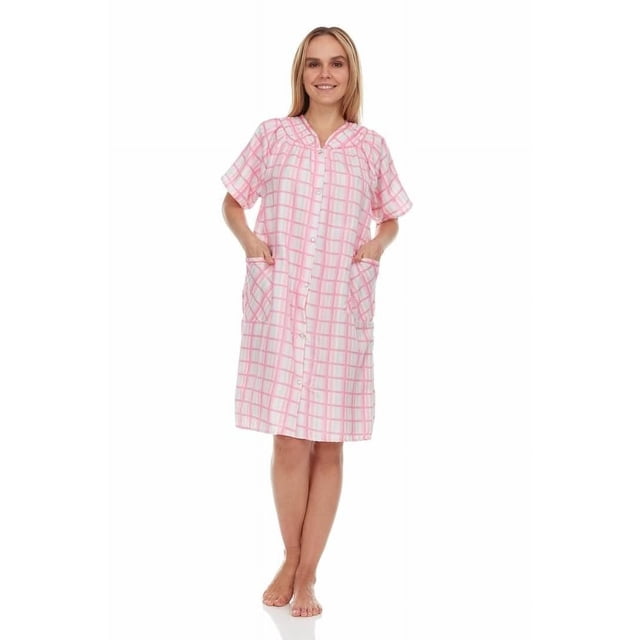 Woman Robe With Snaps Dream8teen Women's Snaps Front Closure House Dress Sleeveless Woven ...